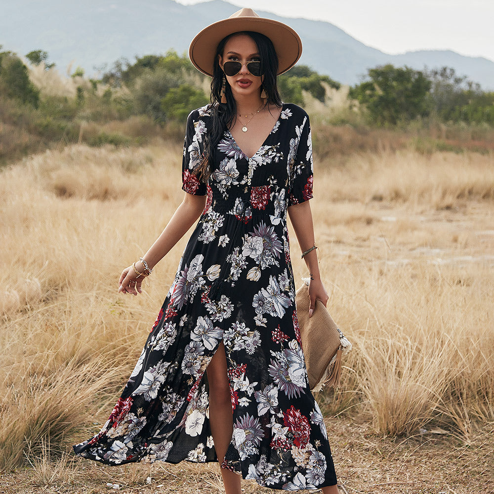 Summer Beach Dress With V Neck