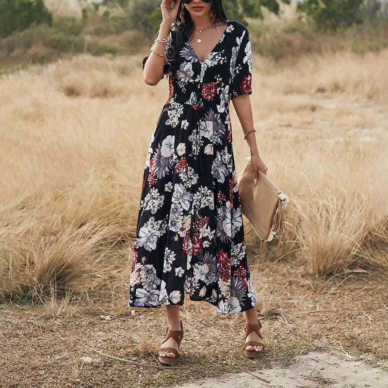 Summer Beach Dress With V Neck